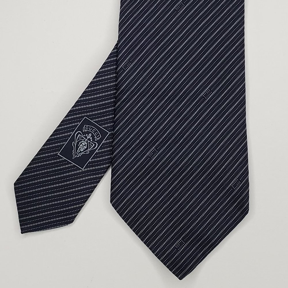 Gucci Navy Blue Striped Silk Vintage Tie